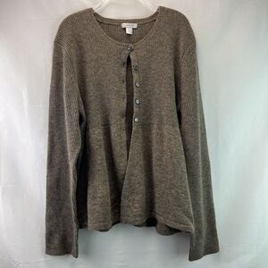 Garnet Hill Button Front Lambswool Blend Cardigan Size Large Brown Tan